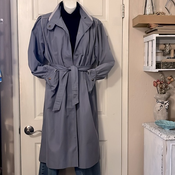 J. Gallery Vintage Purple Gray Lavender Trench Coat Sz Petite 7/8 - Picture 2 of 13
